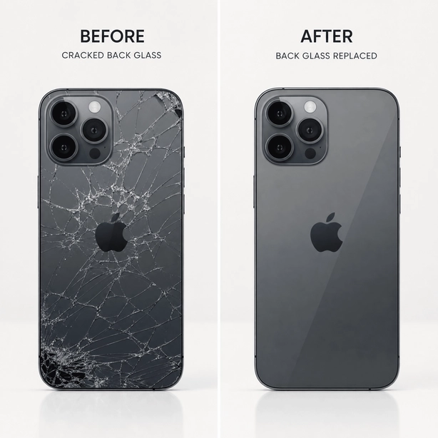 iPhone back glass repair before and after at A&S Digital Wireless
